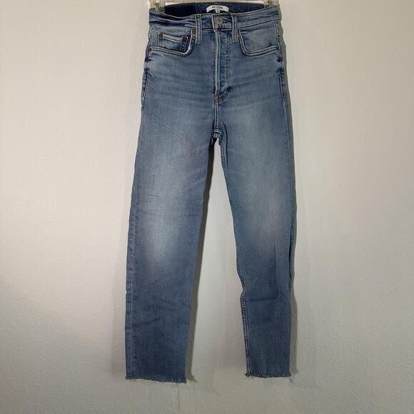 Re/Done Jeans 70s Stovepipe Raw Hem Sz 25 Indie Hipster Stretchy Straight Button - Picture 9 of 10